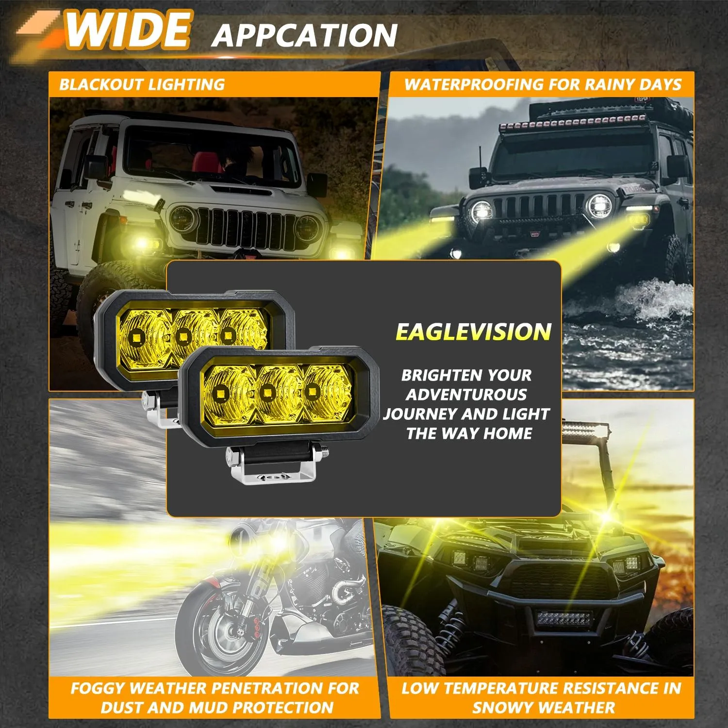 5 Inch 40W LED Headlight | 9-30V | Waterproof 3-Eye Spotlight | Yellow Light