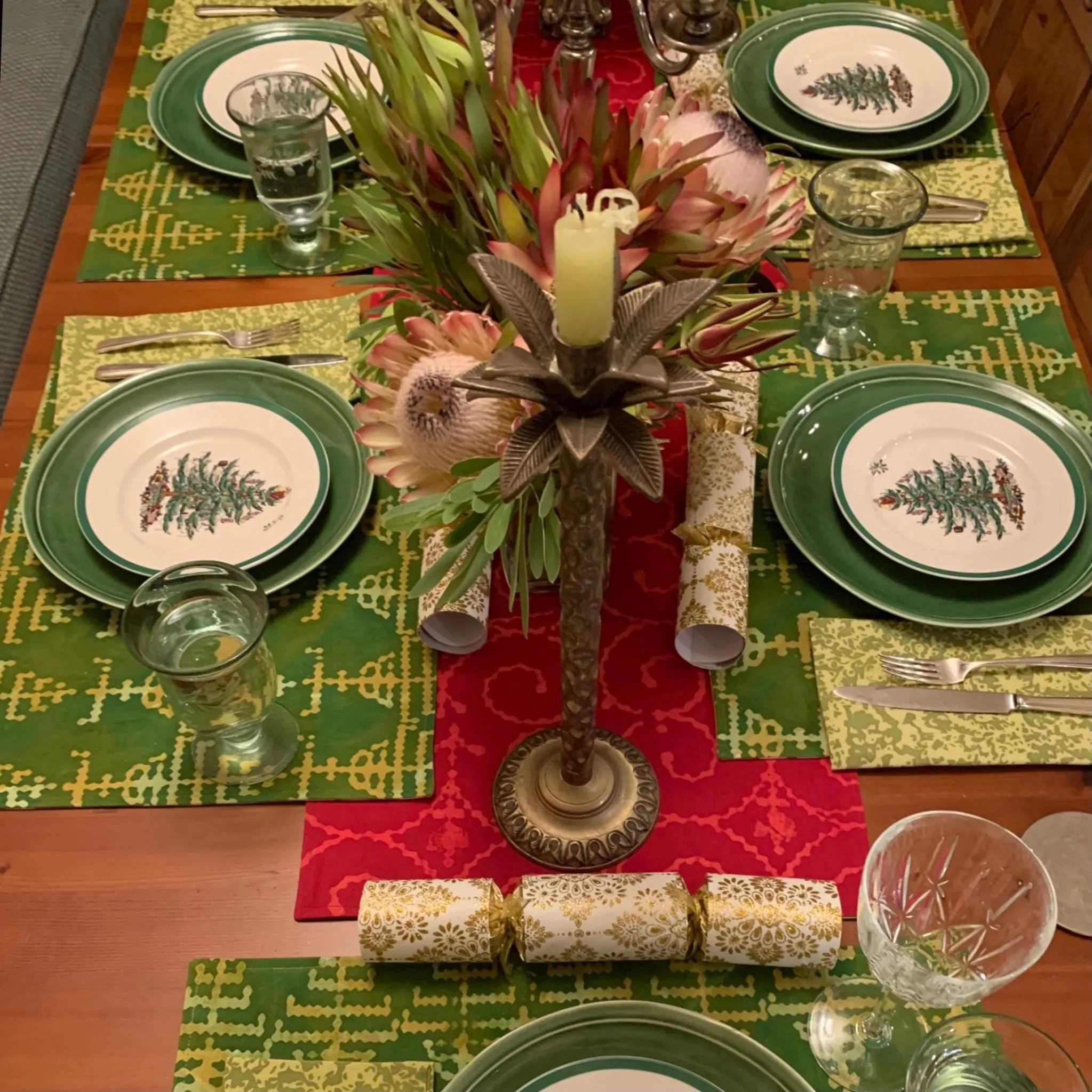 Hand Painted Placemats, Table Runners or Napkin Sets - Pines Effervescence Gold