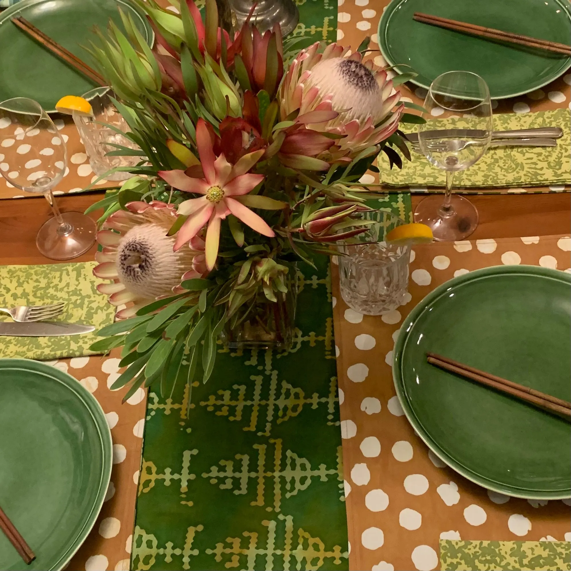Hand Painted Placemats, Table Runners or Napkin Sets - Pines Effervescence Gold